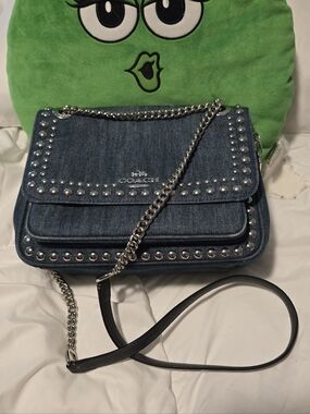Coach Denim Klare Crossbody with Silver Studs and Chain